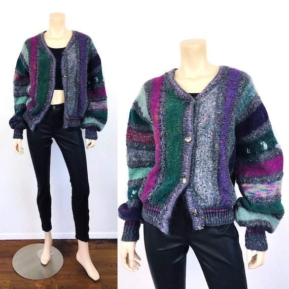 1980s Vintage ARTISAN Made MOHAIR Hand Knit CARDIG
