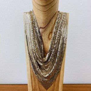 Vintage 1970s WHITING & DAVIS Gold METAL Mesh Chainmail Choker Necklace