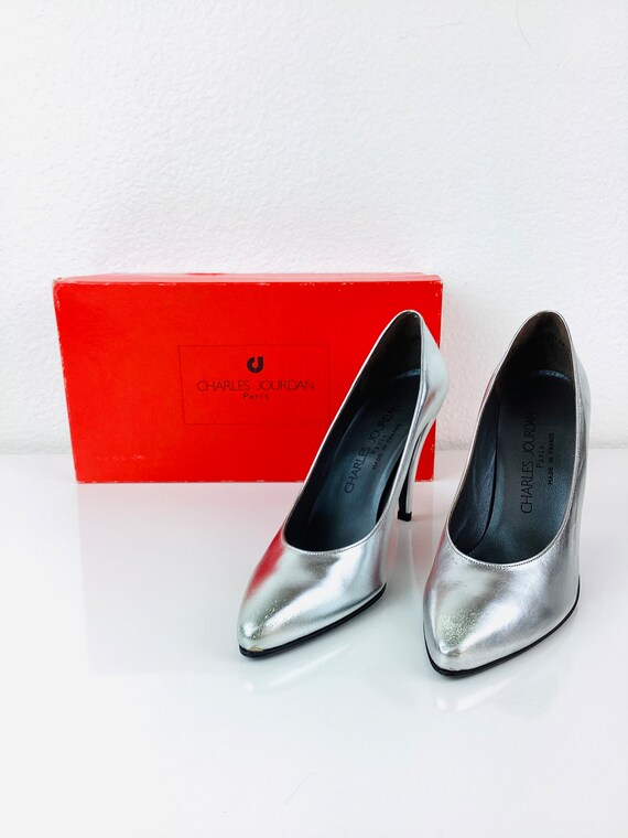 Vintage 1980s CHARLES JOURDAN Silver METALLIC Leather High