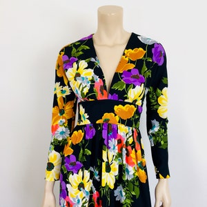 Vintage 1970s BLACK FLORAL Boho Maxi Dress image 3