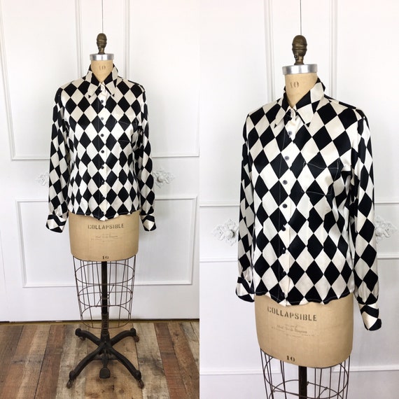 90s Vintage DIAMOND CHECKERED Silk Tailored Neiman