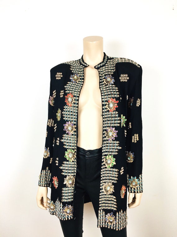 Vintage 1980s EMBROIDERED & PEARL BEADED Silk Jac… - image 8