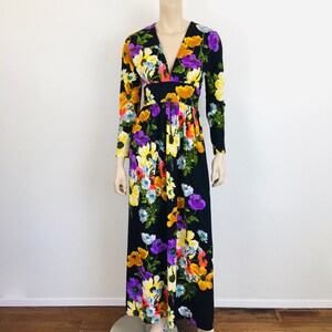 Vintage 1970s BLACK FLORAL Boho Maxi Dress image 2