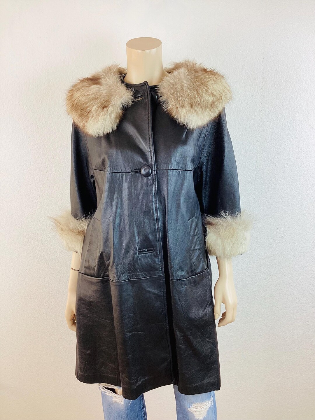 Convertible Faux Fur Tippet Coat★Sサイズ Vintage AUTUNNO I. J. Fox Boston Rex Rabbit Fur, Leather