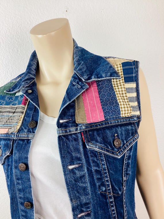 Vintage LEVIS Big E PATCHWORK QUILT Denim Jacket … - image 4