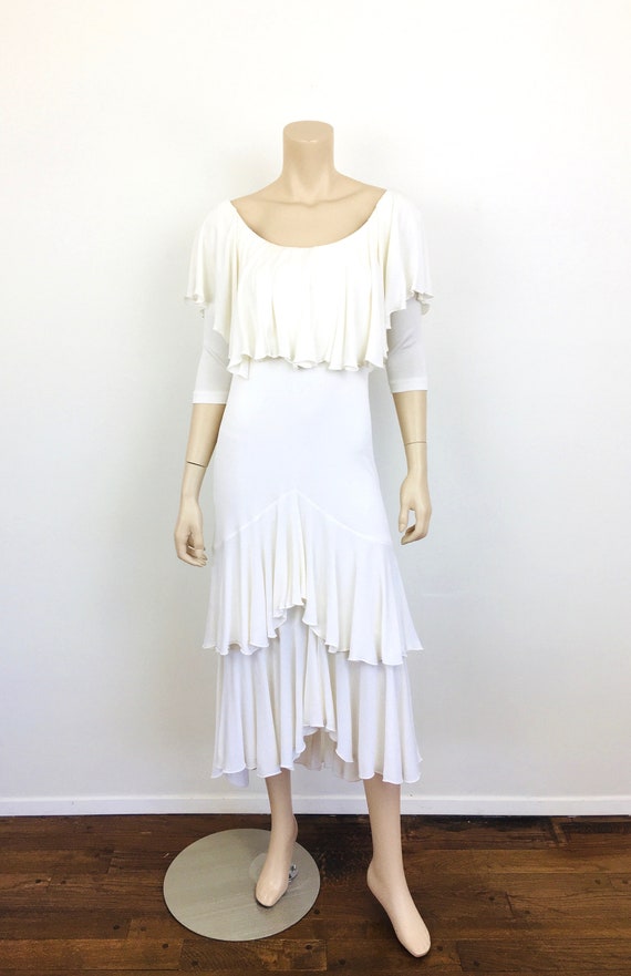 Vintage 1970s HOLLYS HARP White RUFFLED Jersey On… - image 2