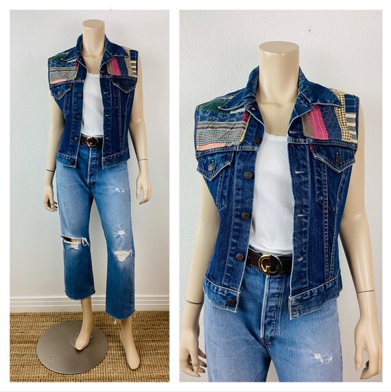 Vintage LEVIS Big E PATCHWORK QUILT Denim Jacket … - image 9