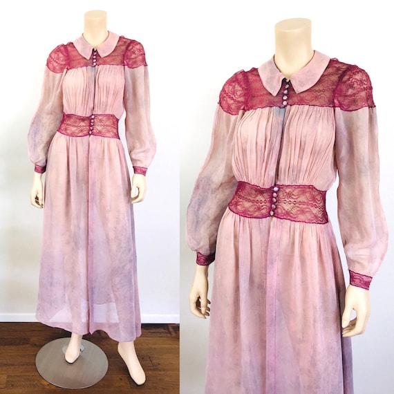 1940s Vintage DUSTY ROSE & LACE Chiffon Duster Jac