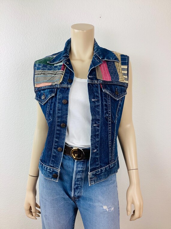 Vintage LEVIS Big E PATCHWORK QUILT Denim Jacket … - image 2