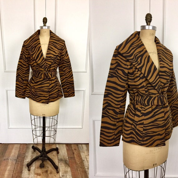 90s Vintage ZEBRA STRIPE belted Waist JACKET Anima