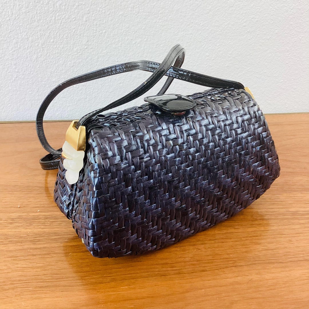Vintage 1970s RODO WOVEN RATTAN Wicker Blue Bag / Shoulder Bag / Purse ...