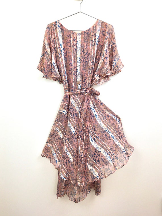 70s Vintage PINK Indian SILK FARM Chiffon Flutter