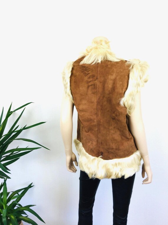 Orange real suede vest with embroidery with sheep skin lining unisex size S.