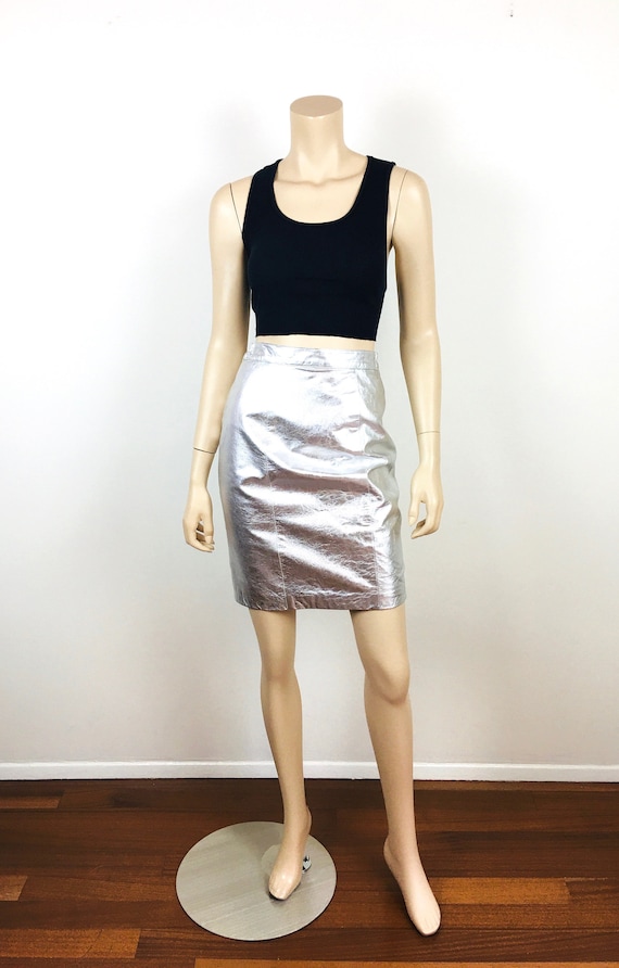 1980s Vintage SILVER METALLIC LEATHER High Waiste… - image 2