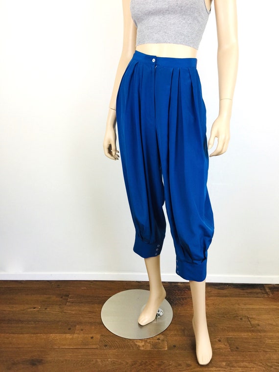 Vintage 1980s Blue SILK PLEATED HAREM Pants - image 4