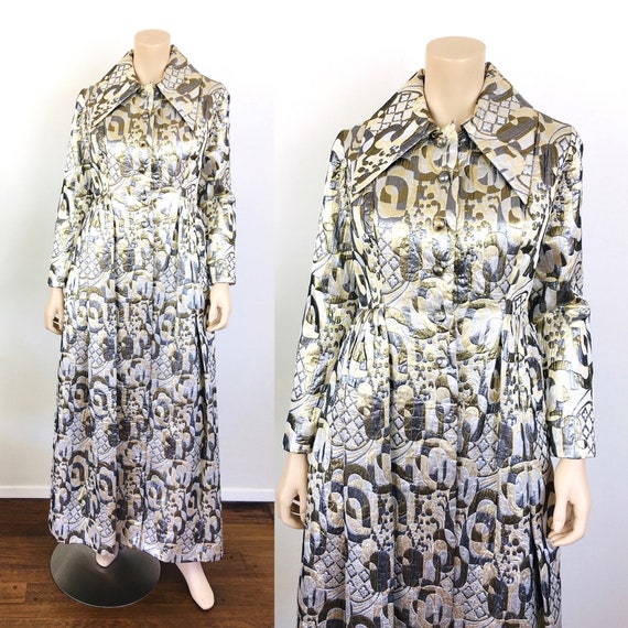1960s Vintage METALLIC BROCADE Maxi COAT / Bohemia