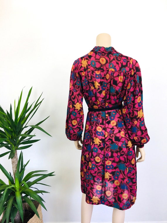 Vintage 1970s INDIAN BLOCK Print RAYON Hippie / B… - image 8