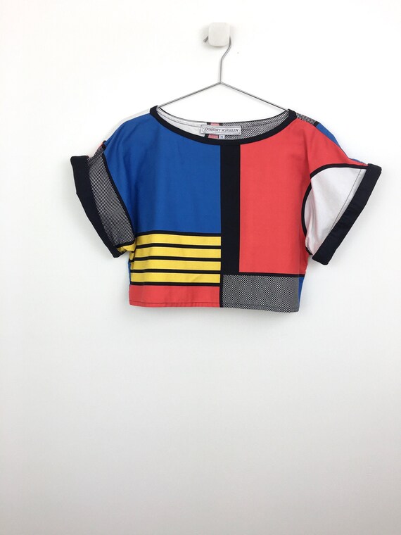80s Vintage CROPPED Color Block MONDRIAN POP Art R