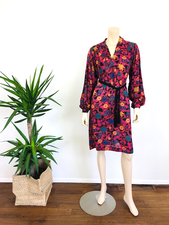 Vintage 1970s INDIAN BLOCK Print RAYON Hippie / B… - image 2