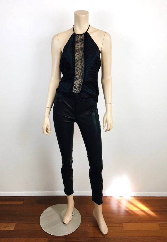 Vintage 1990s Black SILK CHARMEUSE & LACE Pin Tuc… - image 2