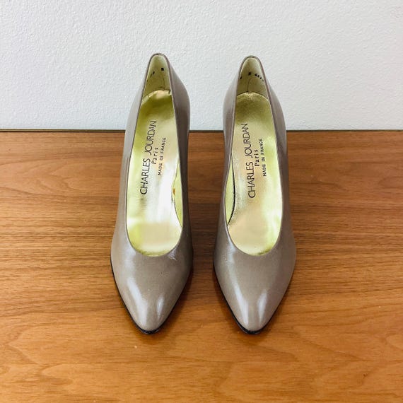 Vintage 1980s CHARLES JOURDAN Taupe Leather GOLD Sculpted