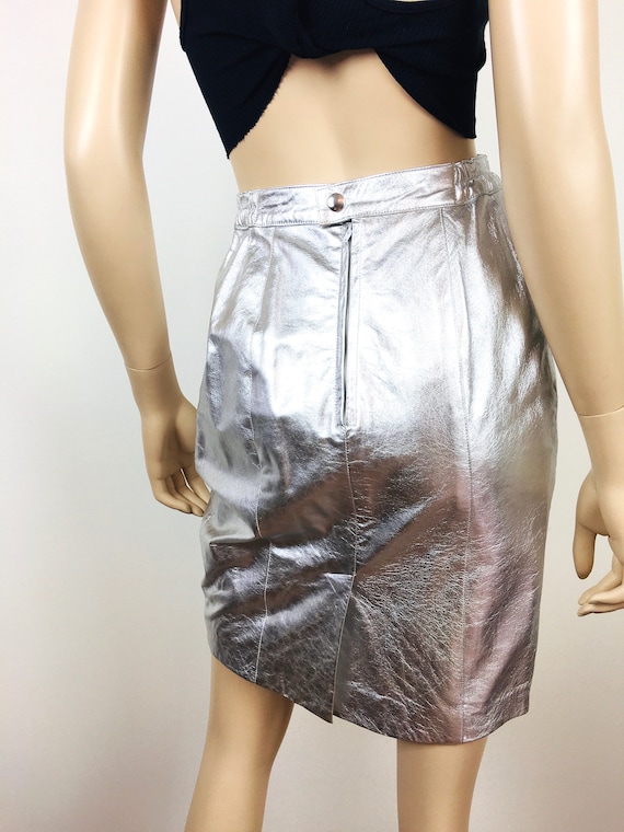 1980s Vintage SILVER METALLIC LEATHER High Waiste… - image 8