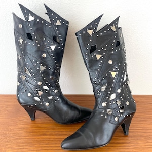 80s Studded Boots Black - Etsy