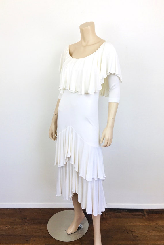 Vintage 1970s HOLLYS HARP White RUFFLED Jersey On… - image 5