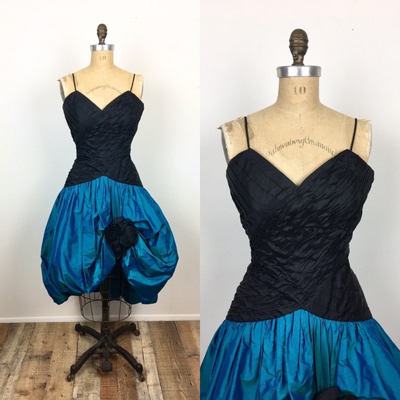 80s Vintage BALLOON POUF SKIRT Black & Turquoise R