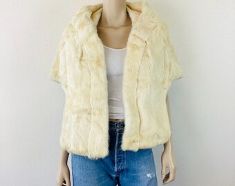 Vintage 1960s WHITE MINK FUR Stole / Shoulder Wrap