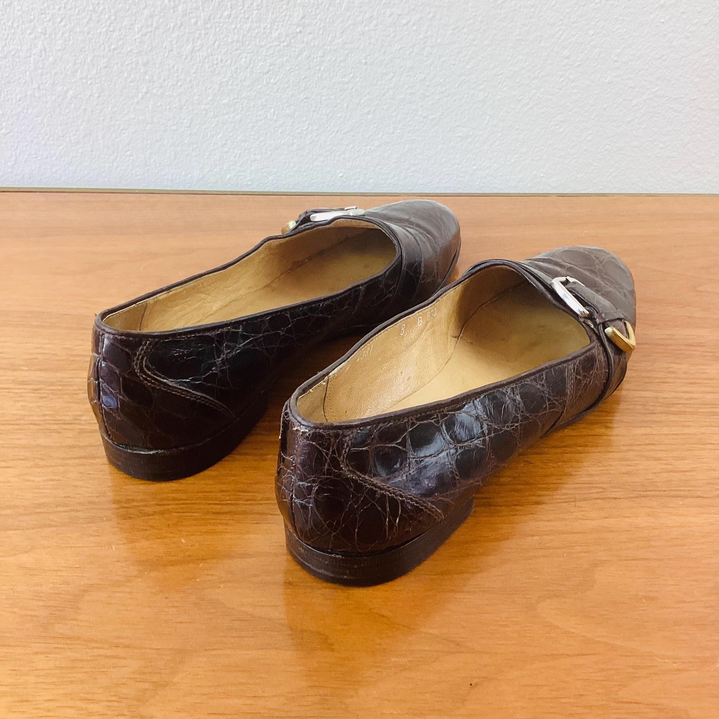 Vintage 1990s RALPH LAUREN Brown Reptile Leather Loafers 
