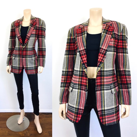 Vintage 1970s RED & Grey PLAID BOYFRIEND Jacket /