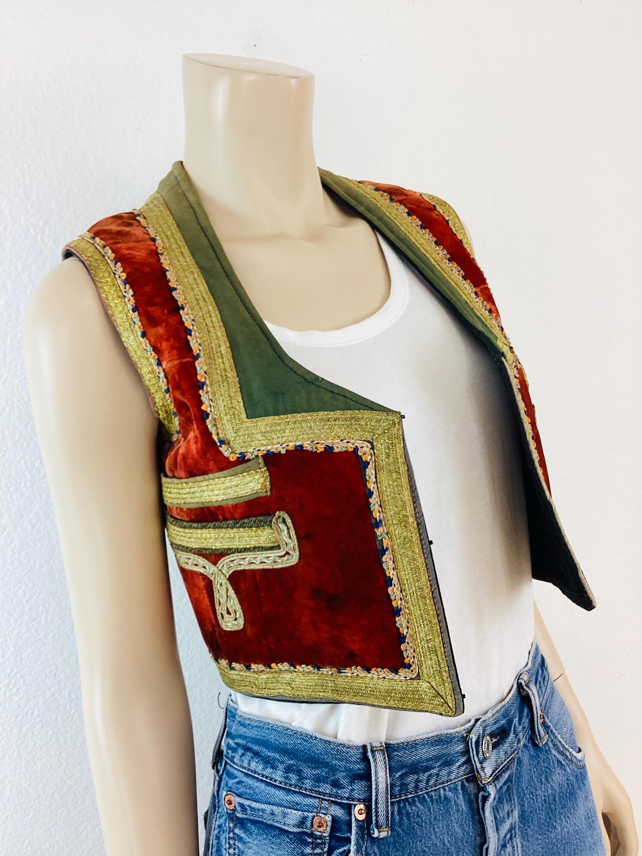 Vintage 1960s TURKISH / AFGHAN Style GOLD Embroidered & Red