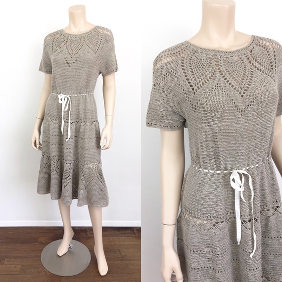 Vintage 1940s CROCHET KNIT Hippie / Boho Dress