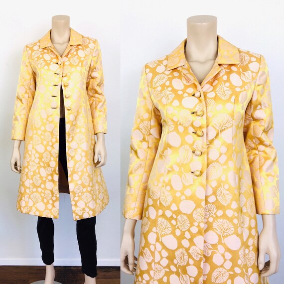 Vintage 1960s PINK & ORANGE BROCADE Leaf Print Cha