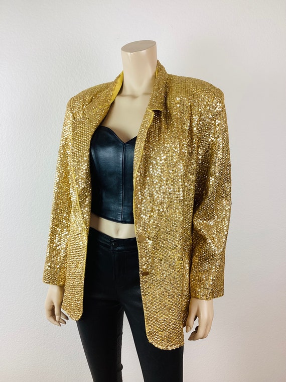 Vintage 1980s GOLD SEQUIN BEADED Boyfriend Jacket - image 6