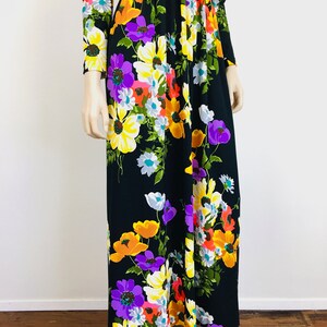 Vintage 1970s BLACK FLORAL Boho Maxi Dress image 5