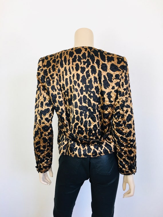 Vintage 1980s VALENTINO Quilted LEOPARD Satin Jac… - image 7