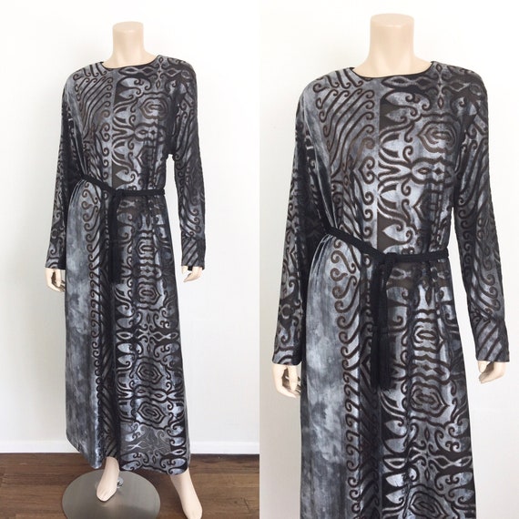 Vintage 1970s PANNE VELVET Grey & Black Semi Shee… - image 1