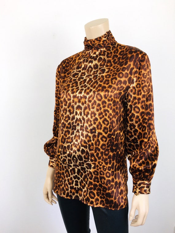 Vintage 1970s LEOPARD PRINT Lillie Rubin SATIN Bl… - image 4