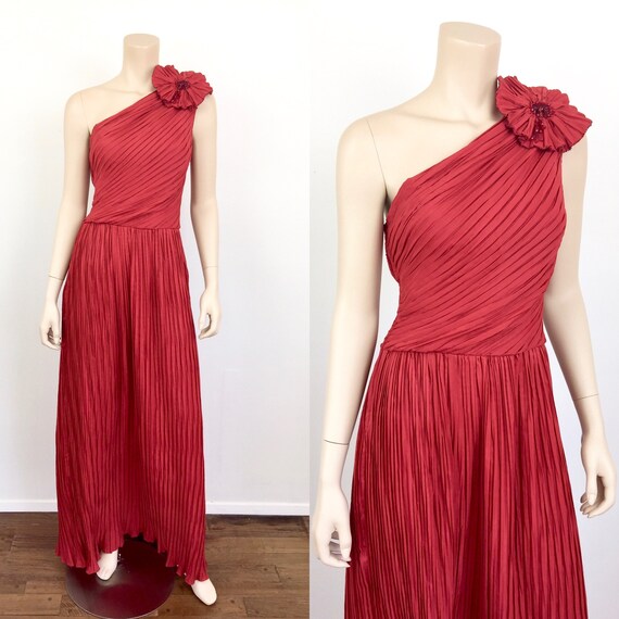 1980s Vintage JEAN VARON PLEATED One Shoulder Maxi