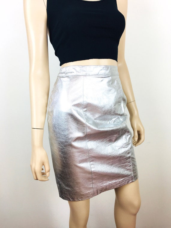 1980s Vintage SILVER METALLIC LEATHER High Waiste… - image 5