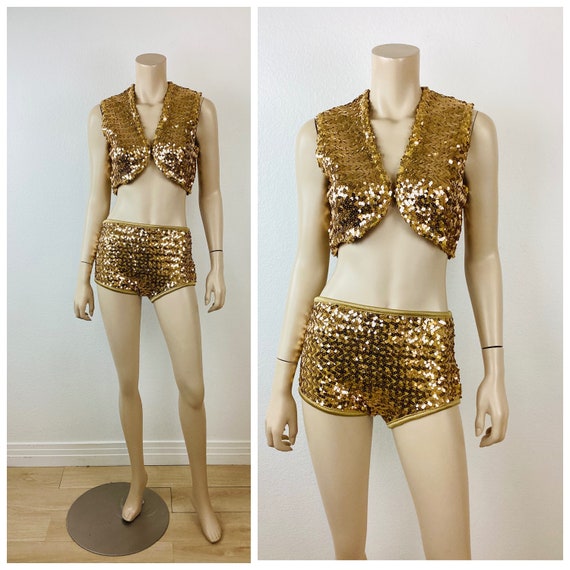 Vintage GOLD SEQUIN METALLIC Vest & Boy Tap Short… - image 1