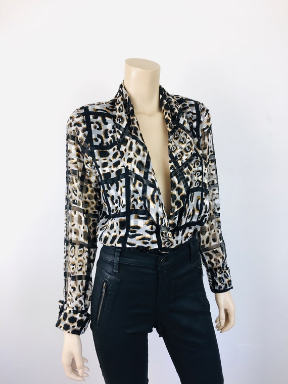 Vintage 1990s BLACK & GOLD Sheer LEOPARD Print Me… - image 6