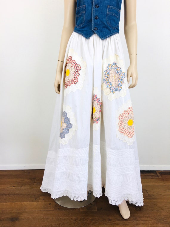 Vintage FEED SACK  PATCHWORK Quilt Embellished Ed… - image 1