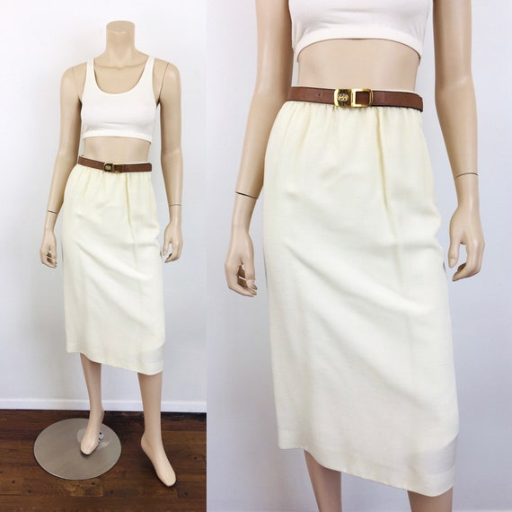 Vintage 1980s HALSTON SLUBBY SILK Sleek Pencil Mid