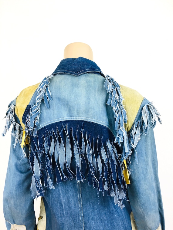 Vintage 1970s PATCHWORK DENIM & LEATHER Fringe Fa… - image 10