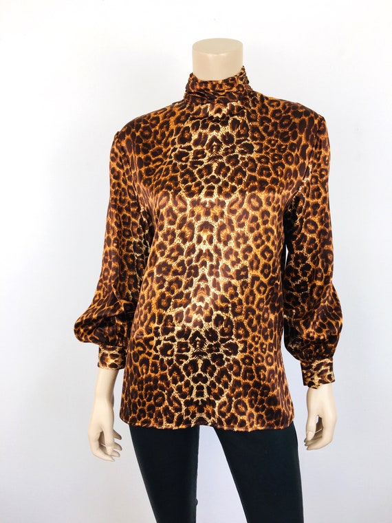 Vintage 1970s LEOPARD PRINT Lillie Rubin SATIN Bl… - image 3