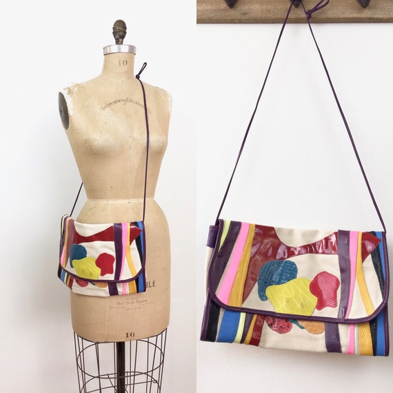 Vintage 1980s CARLOS FALCHI Canvas & PATCHWORK Lea