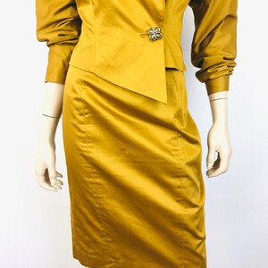 Vintage 1980s ASYMMETRICAL Dark GOLD Batwing Sleeve / High Waisted Skirt Dress Suit image 5